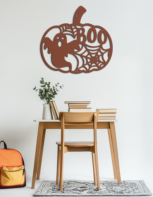 Load image into Gallery viewer, Halloween Boo Pumpkin Metal Wall Art - Spooky Halloween Decor- KAF276