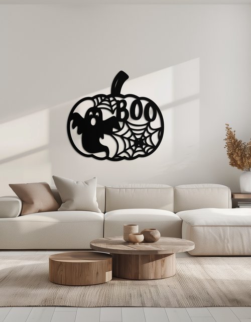 Load image into Gallery viewer, Halloween Boo Pumpkin Metal Wall Art - Spooky Halloween Decor- KAF276