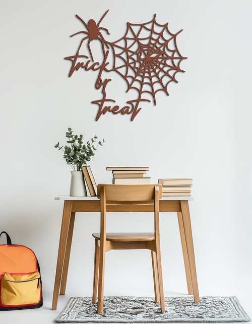 Load image into Gallery viewer, "Trick or Treat" Halloween Metal Wall Art – Spider Web Design- KAF278