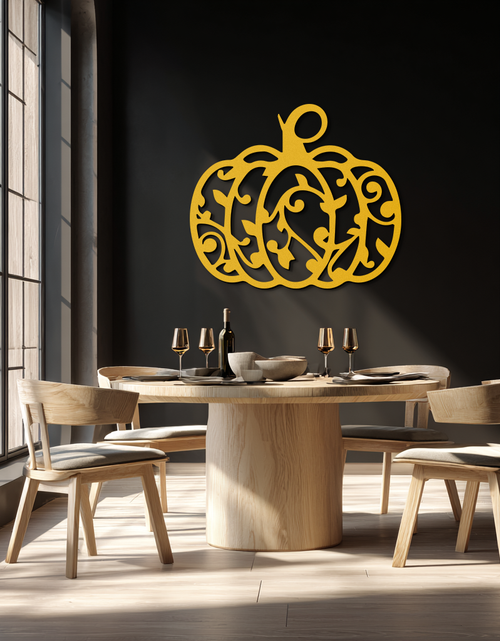 Load image into Gallery viewer, Ornamental Pumpkin Metal Wall Art - Elegant Halloween Vine Decor- KAF279