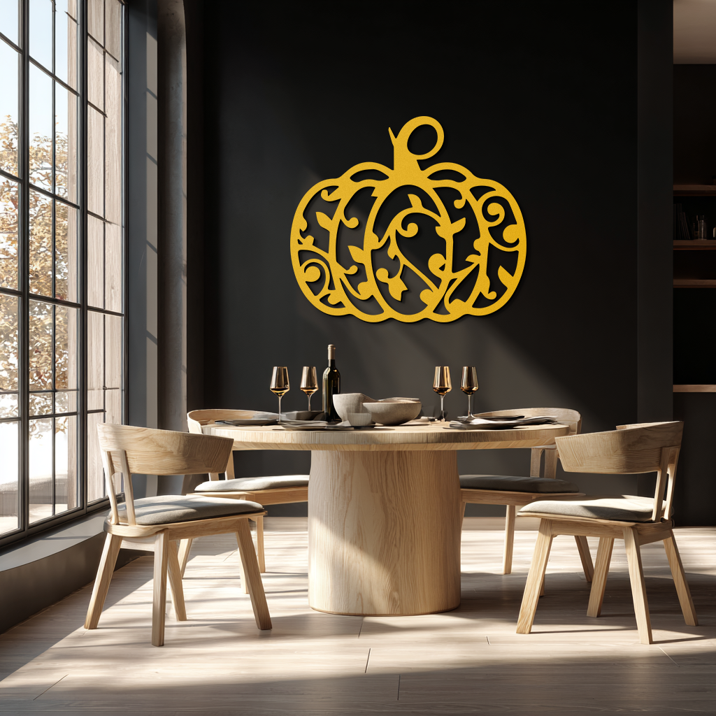 Ornamental Pumpkin Metal Wall Art - Elegant Halloween Vine Decor- KAF279