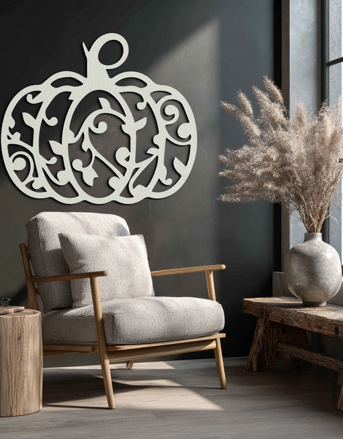 Load image into Gallery viewer, Ornamental Pumpkin Metal Wall Art - Elegant Halloween Vine Decor- KAF279