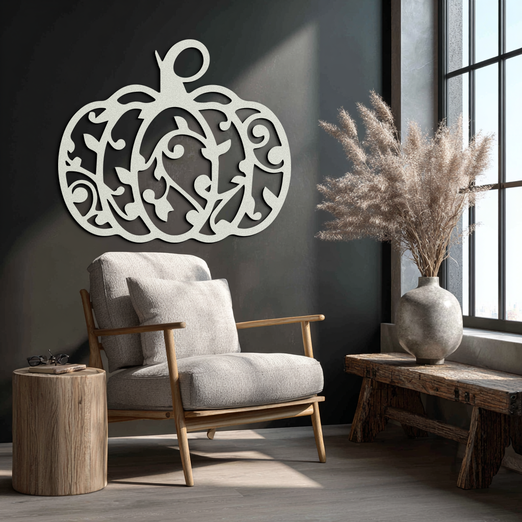 Ornamental Pumpkin Metal Wall Art - Elegant Halloween Vine Decor- KAF279