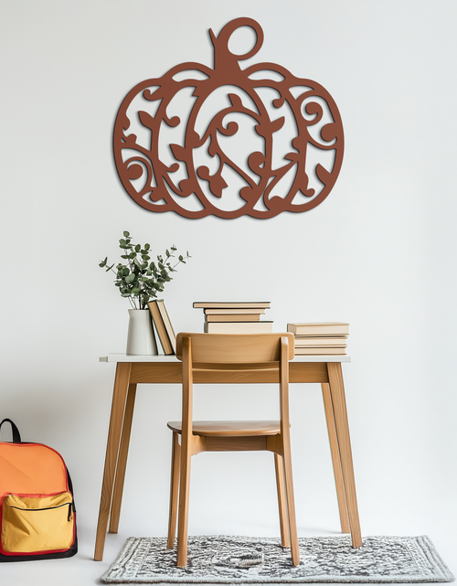 Load image into Gallery viewer, Ornamental Pumpkin Metal Wall Art - Elegant Halloween Vine Decor- KAF279