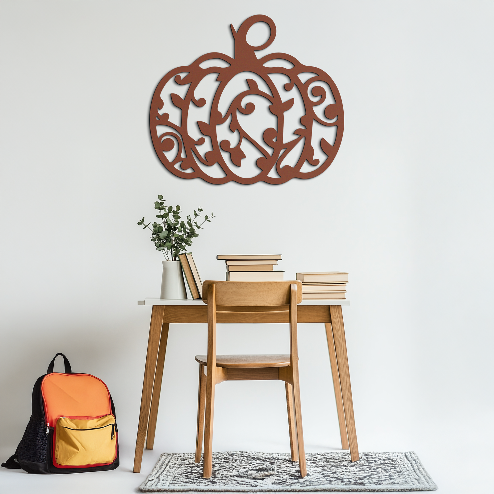 Ornamental Pumpkin Metal Wall Art - Elegant Halloween Vine Decor- KAF279