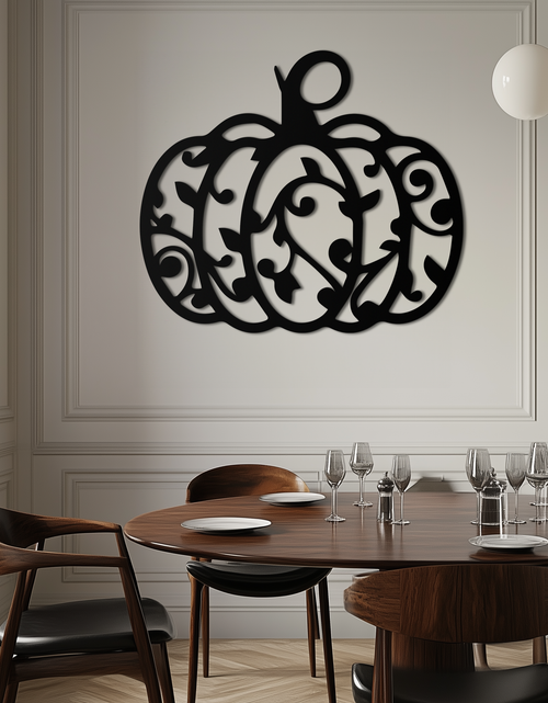 Load image into Gallery viewer, Ornamental Pumpkin Metal Wall Art - Elegant Halloween Vine Decor- KAF279