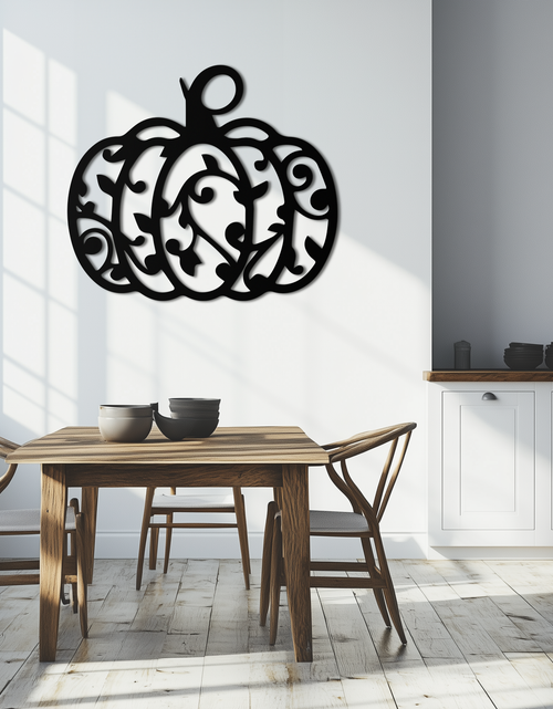 Load image into Gallery viewer, Ornamental Pumpkin Metal Wall Art - Elegant Halloween Vine Decor- KAF279