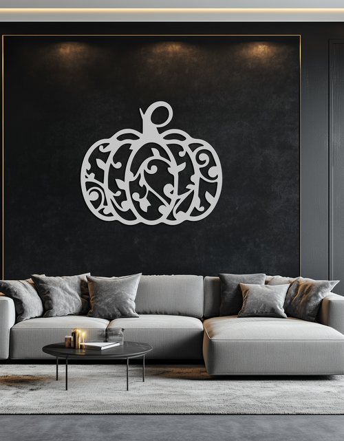 Load image into Gallery viewer, Ornamental Pumpkin Metal Wall Art - Elegant Halloween Vine Decor- KAF279