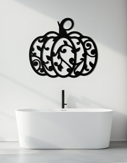 Load image into Gallery viewer, Ornamental Pumpkin Metal Wall Art - Elegant Halloween Vine Decor- KAF279