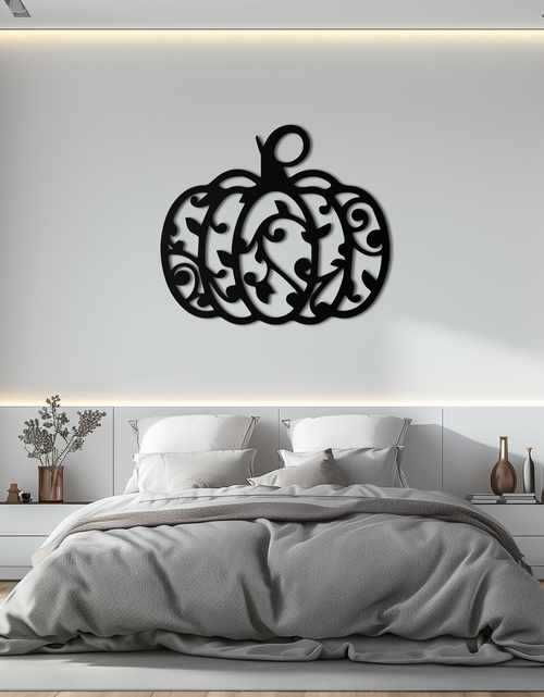 Load image into Gallery viewer, Ornamental Pumpkin Metal Wall Art - Elegant Halloween Vine Decor- KAF279