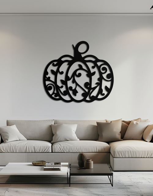 Load image into Gallery viewer, Ornamental Pumpkin Metal Wall Art - Elegant Halloween Vine Decor- KAF279
