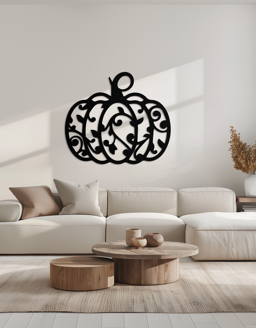Load image into Gallery viewer, Ornamental Pumpkin Metal Wall Art - Elegant Halloween Vine Decor- KAF279