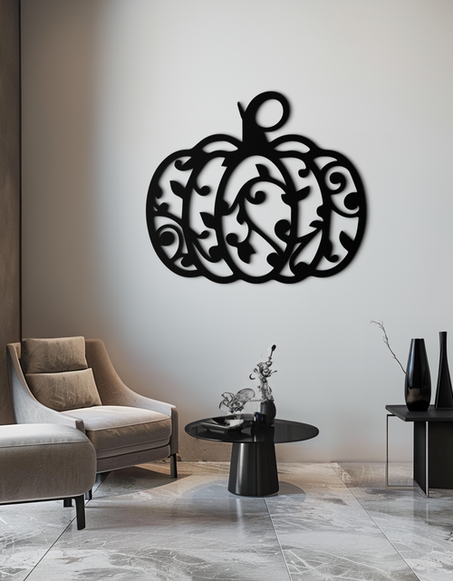 Load image into Gallery viewer, Ornamental Pumpkin Metal Wall Art - Elegant Halloween Vine Decor- KAF279