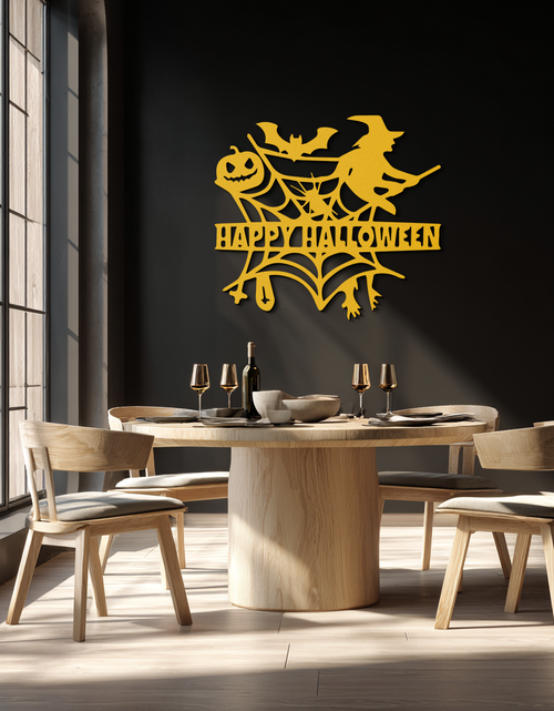 Load image into Gallery viewer, Happy Halloween Metal Wall Art - Witch & Web Design- KAF280
