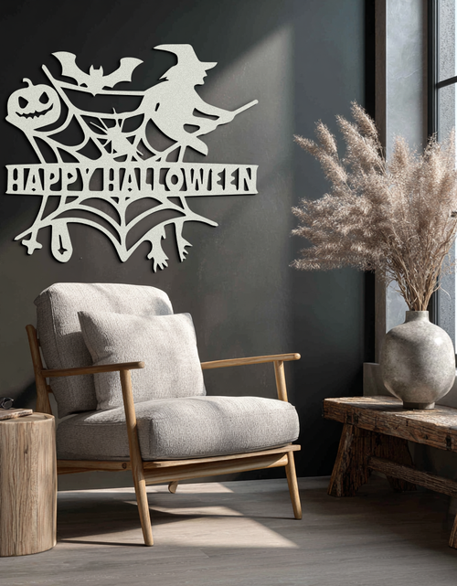 Load image into Gallery viewer, Happy Halloween Metal Wall Art - Witch & Web Design- KAF280