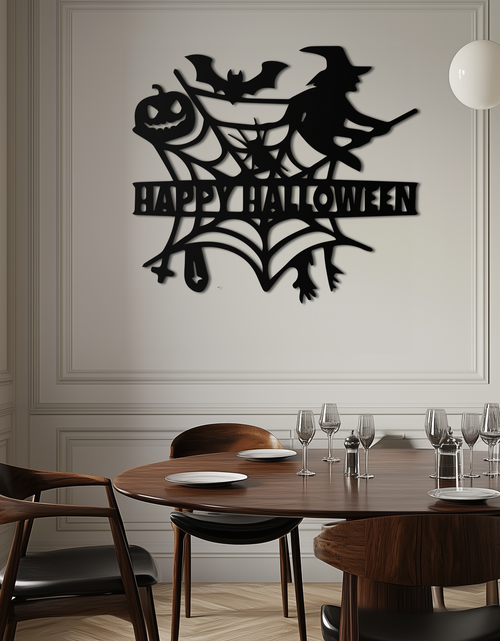 Load image into Gallery viewer, Happy Halloween Metal Wall Art - Witch & Web Design- KAF280