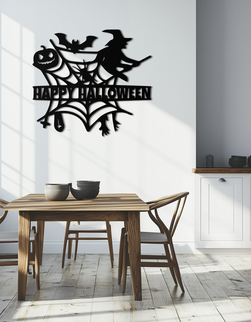 Load image into Gallery viewer, Happy Halloween Metal Wall Art - Witch & Web Design- KAF280