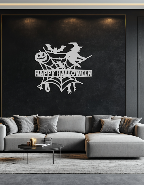 Load image into Gallery viewer, Happy Halloween Metal Wall Art - Witch & Web Design- KAF280