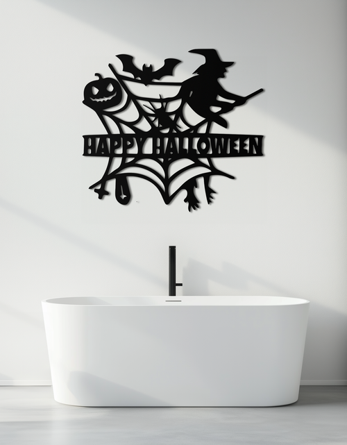 Load image into Gallery viewer, Happy Halloween Metal Wall Art - Witch & Web Design- KAF280