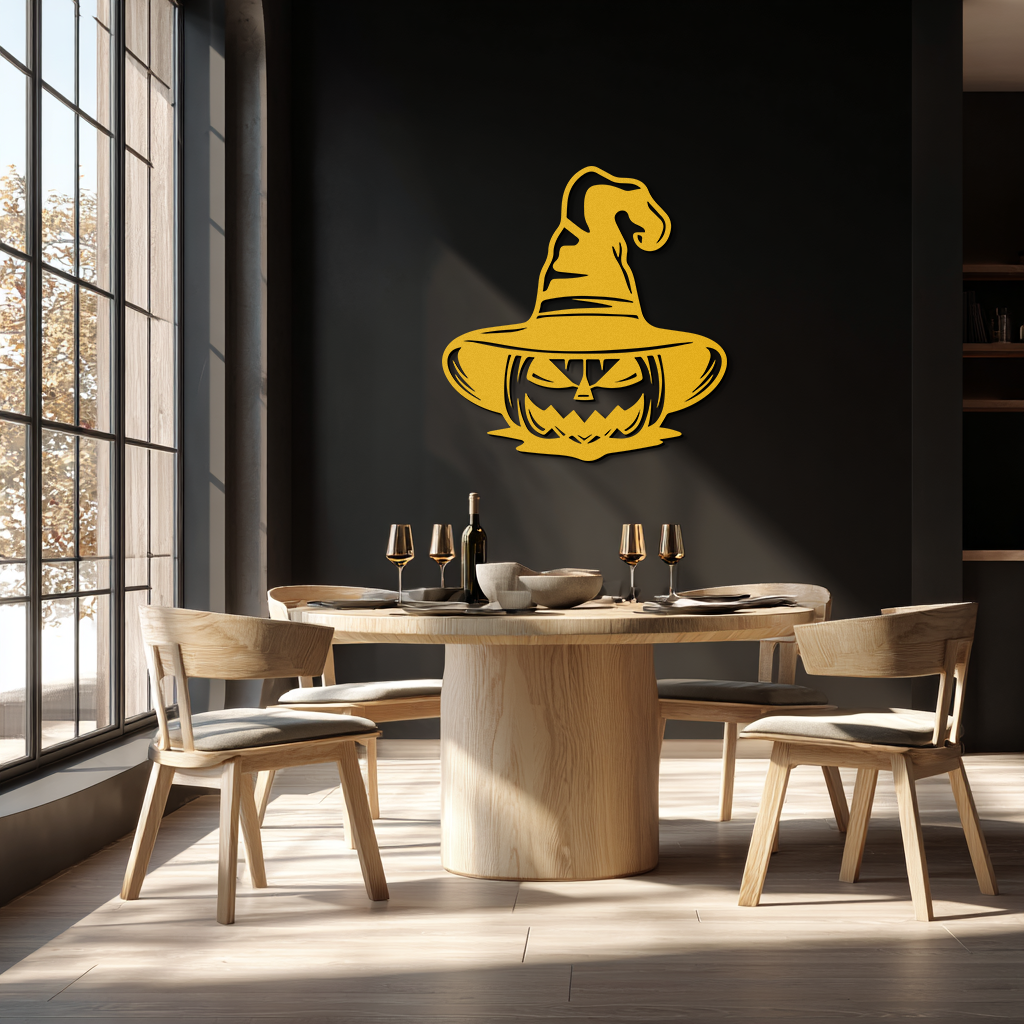 Witch Hat Pumpkin Metal Wall Art - Spooky Halloween Decor- KAF281