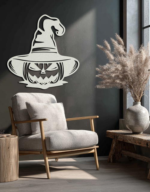 Load image into Gallery viewer, Witch Hat Pumpkin Metal Wall Art - Spooky Halloween Decor- KAF281