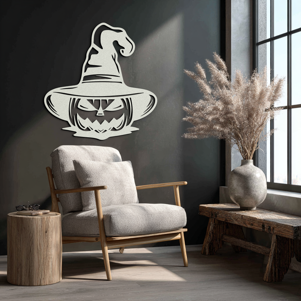 Witch Hat Pumpkin Metal Wall Art - Spooky Halloween Decor- KAF281