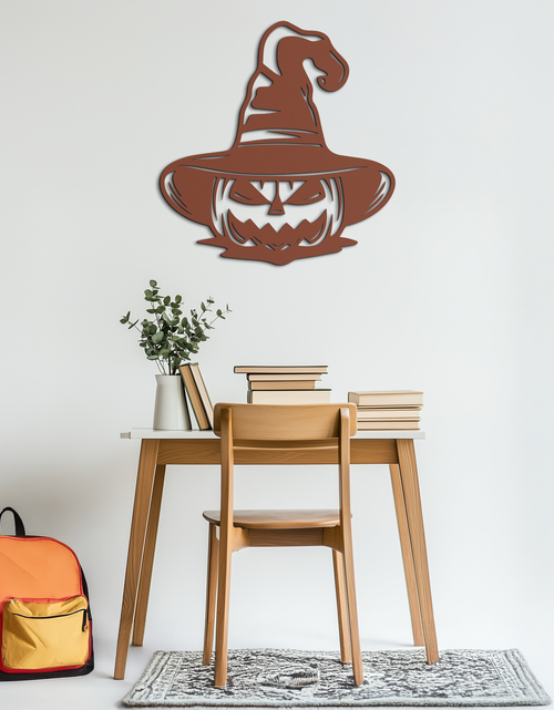 Load image into Gallery viewer, Witch Hat Pumpkin Metal Wall Art - Spooky Halloween Decor- KAF281