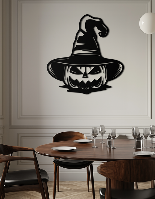 Load image into Gallery viewer, Witch Hat Pumpkin Metal Wall Art - Spooky Halloween Decor- KAF281