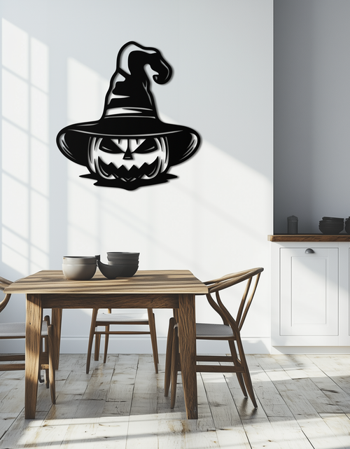 Load image into Gallery viewer, Witch Hat Pumpkin Metal Wall Art - Spooky Halloween Decor- KAF281