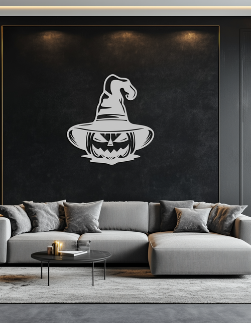 Load image into Gallery viewer, Witch Hat Pumpkin Metal Wall Art - Spooky Halloween Decor- KAF281