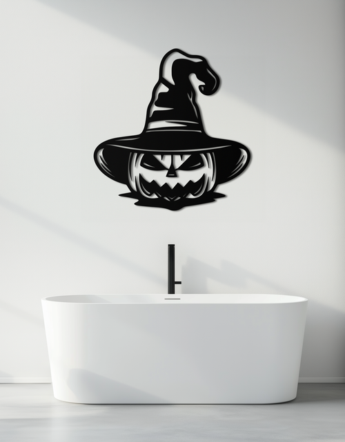 Load image into Gallery viewer, Witch Hat Pumpkin Metal Wall Art - Spooky Halloween Decor- KAF281