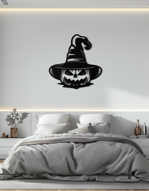 Load image into Gallery viewer, Witch Hat Pumpkin Metal Wall Art - Spooky Halloween Decor- KAF281