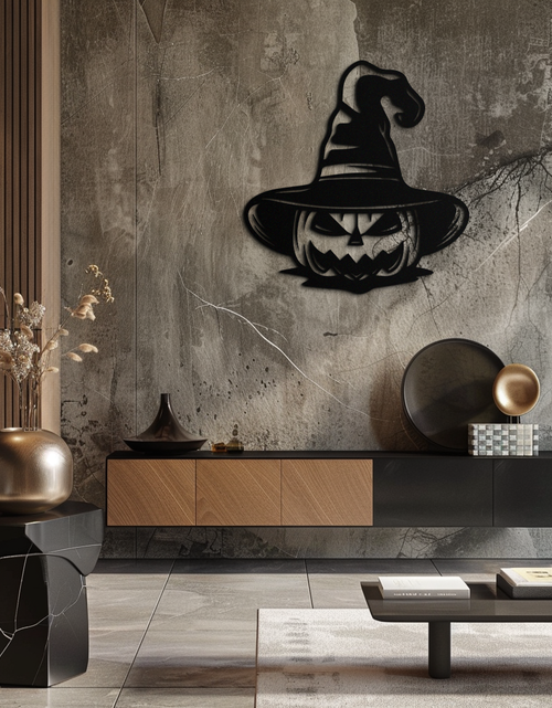 Load image into Gallery viewer, Witch Hat Pumpkin Metal Wall Art - Spooky Halloween Decor- KAF281