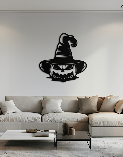 Load image into Gallery viewer, Witch Hat Pumpkin Metal Wall Art - Spooky Halloween Decor- KAF281