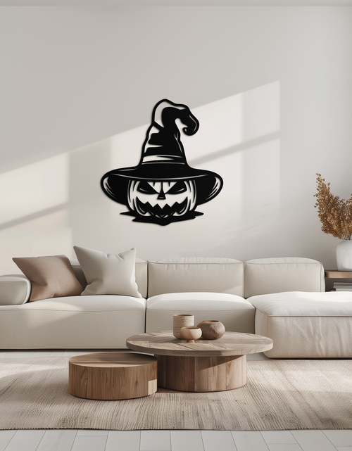 Load image into Gallery viewer, Witch Hat Pumpkin Metal Wall Art - Spooky Halloween Decor- KAF281