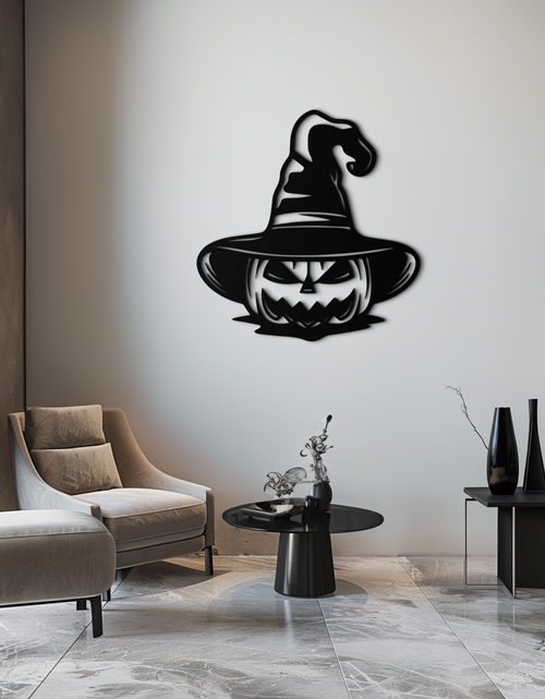 Load image into Gallery viewer, Witch Hat Pumpkin Metal Wall Art - Spooky Halloween Decor- KAF281