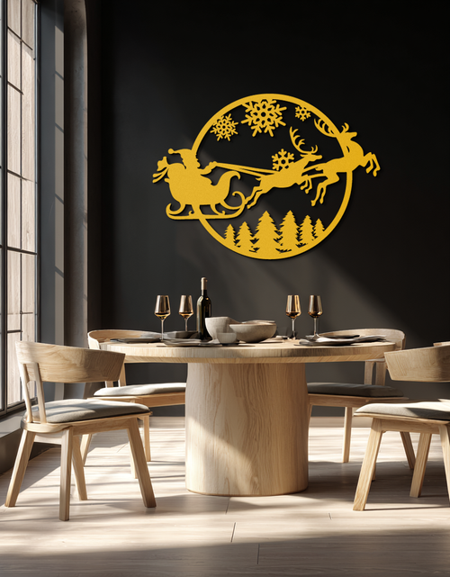 Load image into Gallery viewer, Santa Sleigh Metal Wall Art - Christmas Reindeer & Snowflake Decor- KAF287