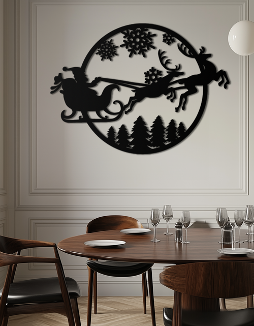 Load image into Gallery viewer, Santa Sleigh Metal Wall Art - Christmas Reindeer & Snowflake Decor- KAF287