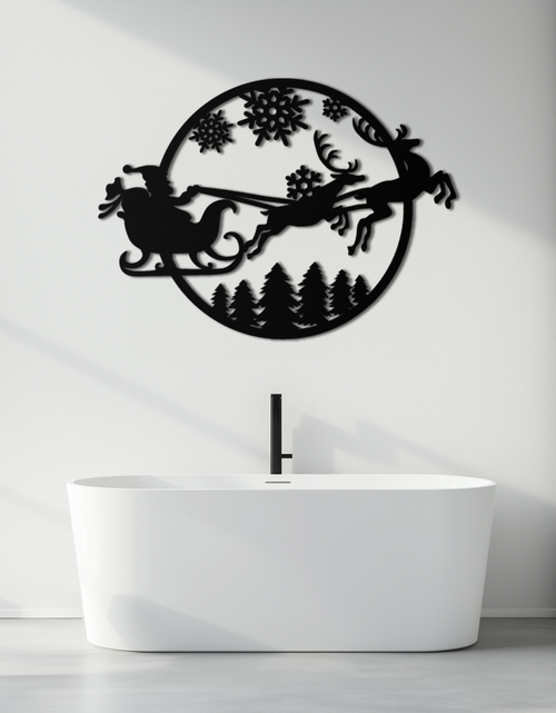 Load image into Gallery viewer, Santa Sleigh Metal Wall Art - Christmas Reindeer & Snowflake Decor- KAF287