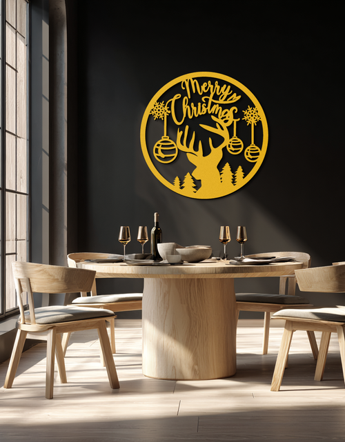 Load image into Gallery viewer, Merry Christmas Metal Wall Art - Festive Reindeer Silhouette Decor- KAF288