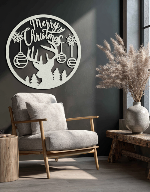Load image into Gallery viewer, Merry Christmas Metal Wall Art - Festive Reindeer Silhouette Decor- KAF288