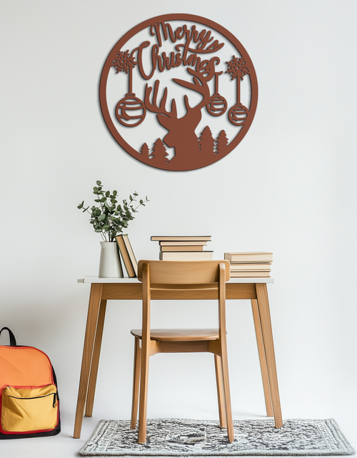 Load image into Gallery viewer, Merry Christmas Metal Wall Art - Festive Reindeer Silhouette Decor- KAF288