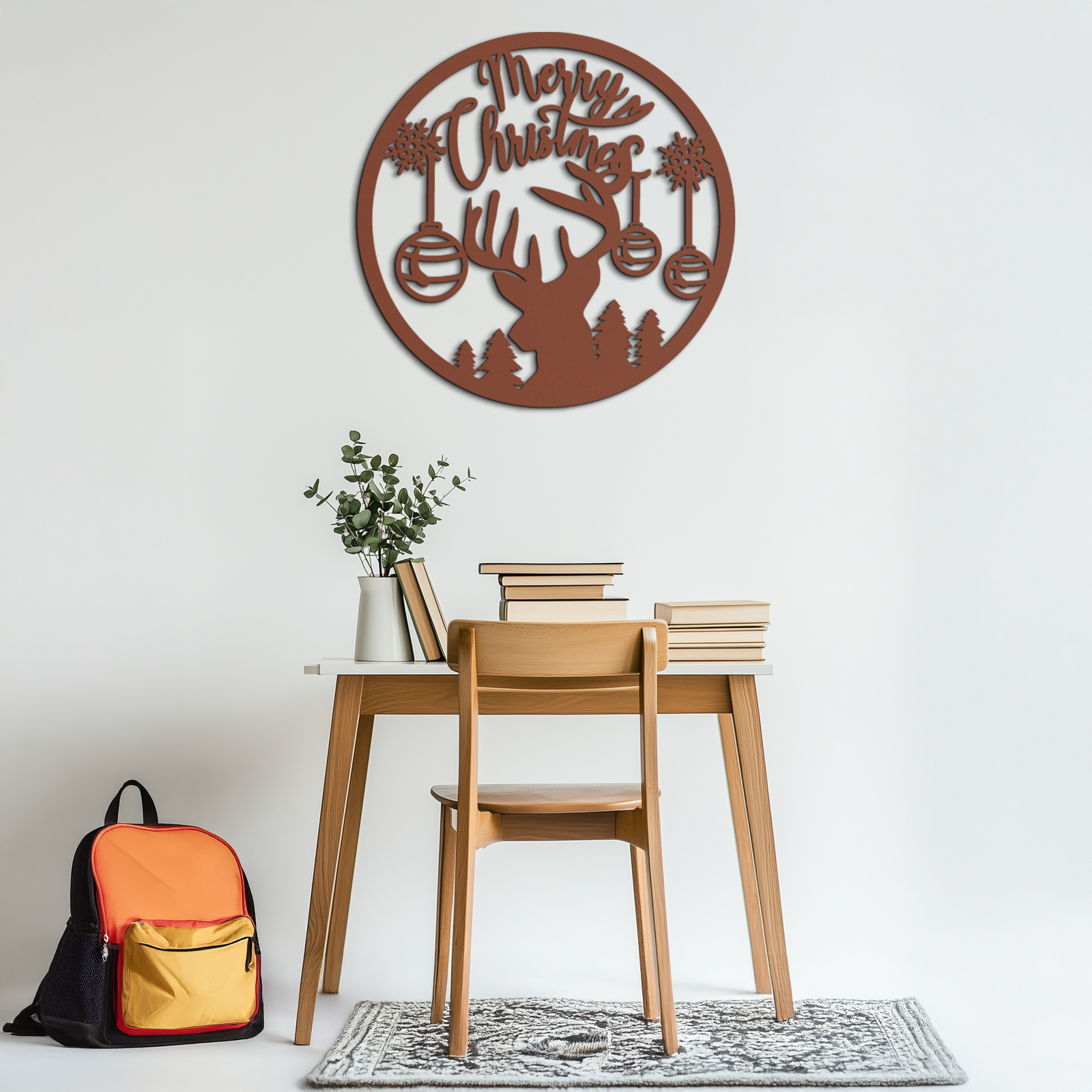 Merry Christmas Metal Wall Art - Festive Reindeer Silhouette Decor- KAF288