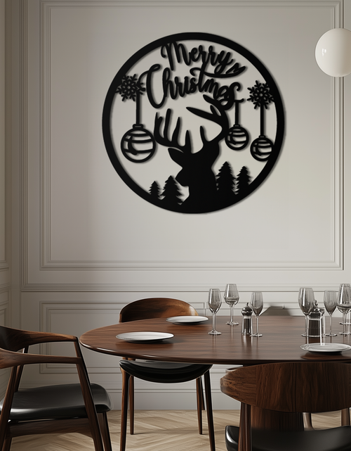 Load image into Gallery viewer, Merry Christmas Metal Wall Art - Festive Reindeer Silhouette Decor- KAF288