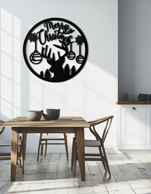 Load image into Gallery viewer, Merry Christmas Metal Wall Art - Festive Reindeer Silhouette Decor- KAF288