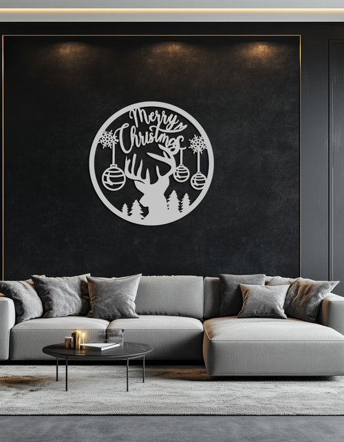 Load image into Gallery viewer, Merry Christmas Metal Wall Art - Festive Reindeer Silhouette Decor- KAF288