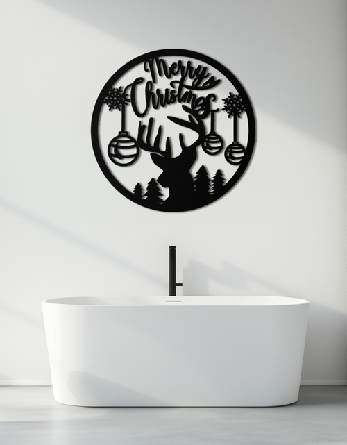 Load image into Gallery viewer, Merry Christmas Metal Wall Art - Festive Reindeer Silhouette Decor- KAF288