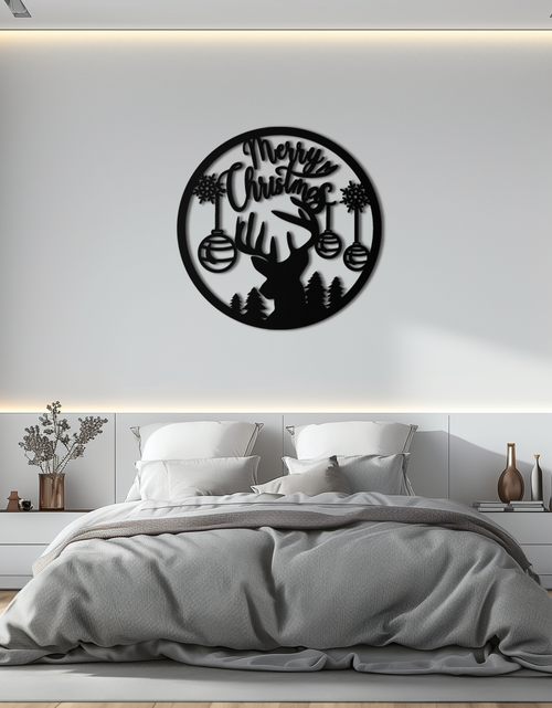 Load image into Gallery viewer, Merry Christmas Metal Wall Art - Festive Reindeer Silhouette Decor- KAF288