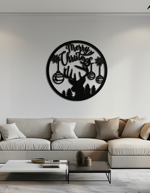 Load image into Gallery viewer, Merry Christmas Metal Wall Art - Festive Reindeer Silhouette Decor- KAF288
