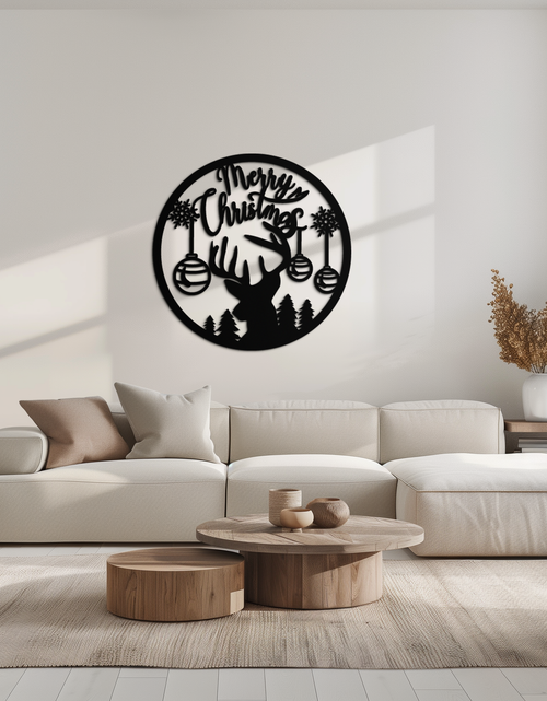 Load image into Gallery viewer, Merry Christmas Metal Wall Art - Festive Reindeer Silhouette Decor- KAF288